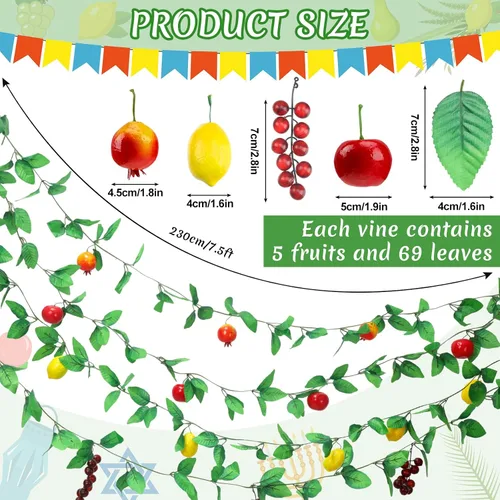 Vista 2 de 4 piezas de decoración de Sukkah frutas colgantes para Sukkot – Decoración de manzana Etrog – Suministros de fiesta de celebración judía