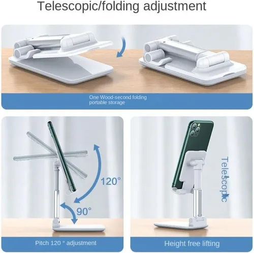 Vista 3 de Soportes ajustables negros para teléfono celular, soporte universal para teléfono portátil, soporte para tableta de escritorio para el hogar Blanco