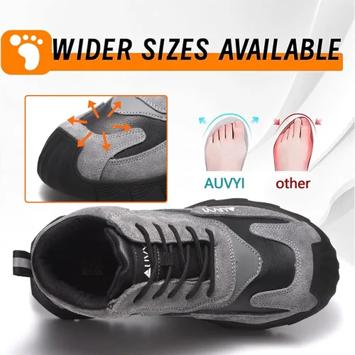 Vista 3 de AUVYI Botas de trabajo con punta de acero para hombres – Zapatos de seguridad cómodos y duraderos a prueba de chispas, botas de construcción