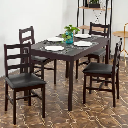 Vista 8 de FDW Mesa de comedor de madera de pino maciza de 5 piezas Marrón Mesa