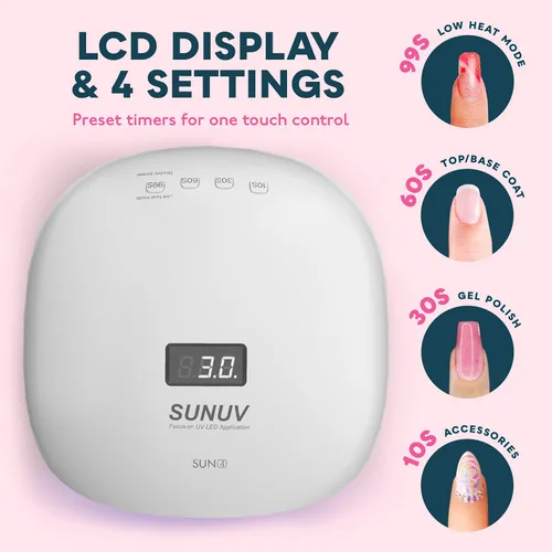 Vista 3 de Secador de uñas con gel con LED de 48 W UV y sensor (blanco), de Sunuv