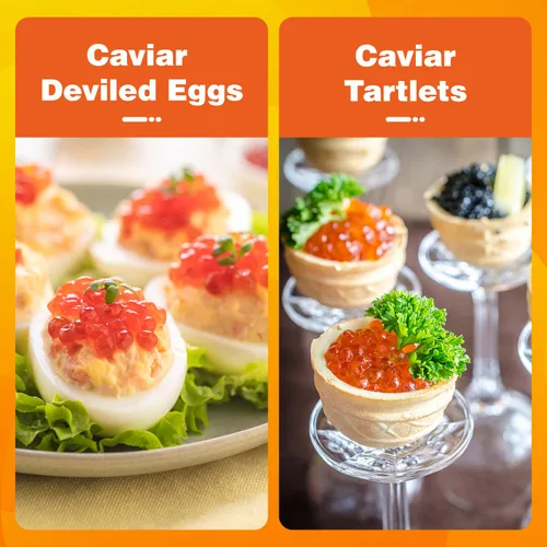 Vista 6 de Comida de caviar rojo de 4.23 onzas, huevas de salmón de imitación Malossol