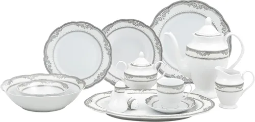 Vista 6 de Lorenzo Import Elizabeth - Vajilla de porcelana ondulada (57 piezas)
