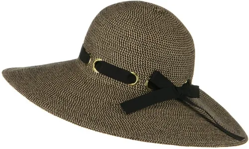 Vista 2 de Jeanne Simmons Sombrero de borde plano ancho UPF 50+ con ribete negro - Tweed negro