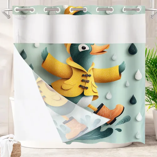 Vista 73 de Batmerry Maritime Nautical Hookless Shower Curtain with Snap in Liner Set, Anchors Ship Wheel Bath Curtain Magnetic Hem Quick-Drying Waterproof