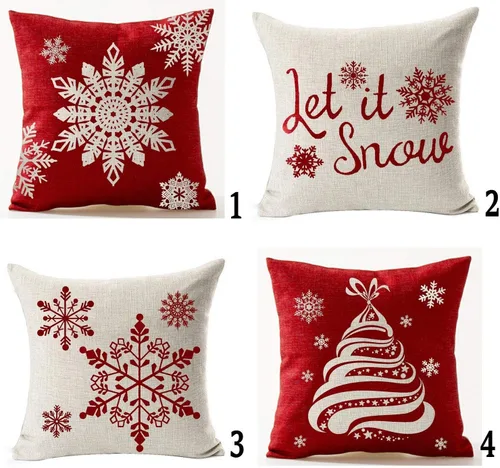 Vista 8 de Andreannie - Juego de 4 fundas de almohada decorativas con diseño de copo de nieve de Navidad, «Let It Snow», «Baby It's Cold Outside», ciervo rojo