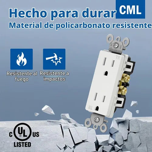 Vista 4 de CML 15 Amp Decorator - Salida de pared resistente a manipulaciones, paquete Blanco satinado