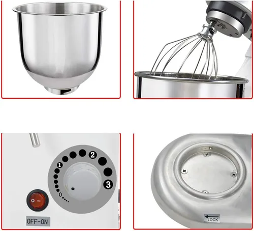 Vista 5 de CGOLDENWALL Mezclador de alimentos eléctrico comercial, mezclador de masa, mezclador de leche de huevo, 3 velocidades, ajustable, 10.5 cuartos