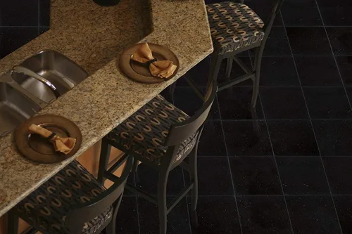 Vista 2 de Tenedos Azulejo de granito pulido de 18 x 18 pulgadas, galaxia negra, 1 pieza de 2.25 pies cuadrados de cobertura para suelo, pared, cocina, baño