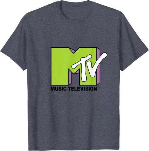 Vista 102 de Camiseta de tratamiento de relleno con logotipo MTV verde lima y morado, Negro, S Azul Marino
