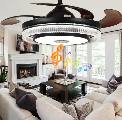 Vista 11 de Ventilador de techo reversible de 42 pulgadas con luces altavoz Bluetooth, lámpara inteligente de cristal regulable de 7 colores con control remoto