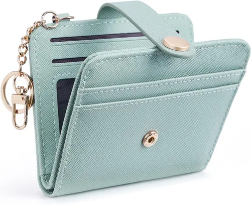 Vista 21 de POIUGOYA Billetera delgada para mujer, con bloqueo RFID, plegable, tarjetero con cremallera y bolsillo para monedas, ventana para identificación