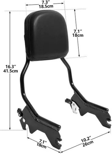 Vista 2 de TCMT Respaldo Vertical de Barra Sissy Estándar con Kit de Hardware de Acoplamiento Compatible con Harley Heritage Classic FLHC Street Bob FXBB