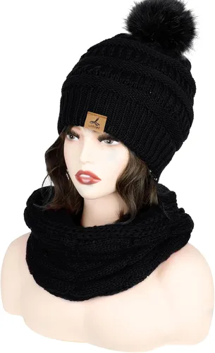 Vista 2 de Winter Beanie Hat Scarf Gloves Set, Soft Fleece Knit Hat Warm Touchscreen Gloves Neck Warmer Thick Scarves Gifts for Women