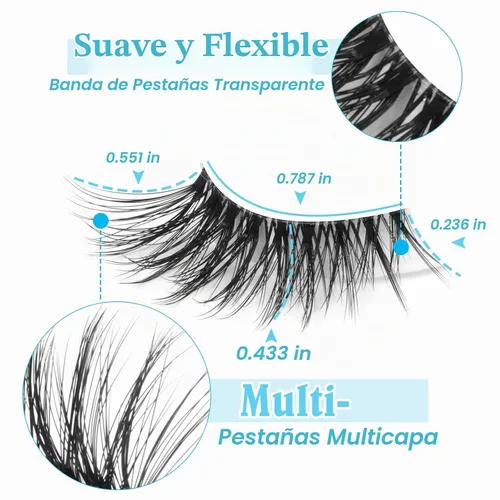 Vista 4 de Pestañas postizas de zanlufly, de aspecto natural, de media longitud, de visón, pestañas postizas de ojo de gato, banda invisible ligera