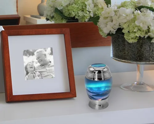 Vista 4 de Aurora Borealis Urna de cremación para cenizas para adultos, hombres y mujeres, Urnas de cremación personalizadas para cenizas humanas, urnas