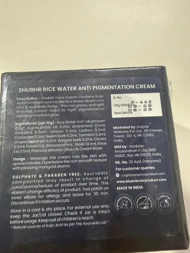 Vista 4 de Blue Nectar Crema facial al 2% de ácido kójico para pigmentación, humectante de agua de hongos y arroz para piel seca, grasa y sensible, crema