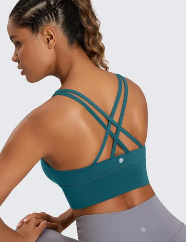 Vista 3 de CRZ YOGA Brasier deportivo con tirantes delgados para mujer, sin varillas, con relleno cruzado y acolchado, para entrenamiento, yoga