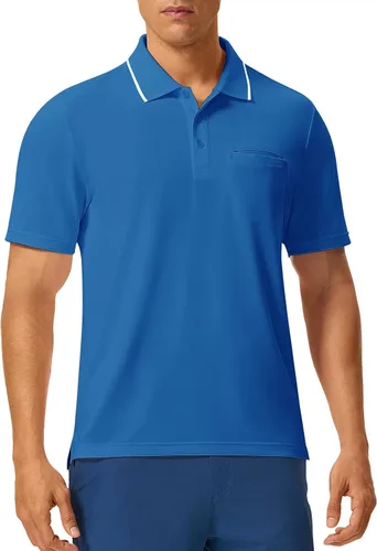 Vista 51 de Rdruko Camisas polo para hombre de manga corta, secado rápido, para golf y deportes al aire libre con bolsillo 01 Negro