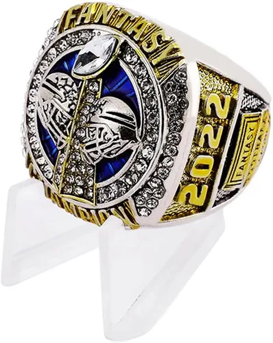 Vista 2 de Anillo de fútbol de fantasía 2022 Anillo de campeonato FFL pesado Trofeo de premio chapado en oro plateado para el ganador de la Liga de Fútbol