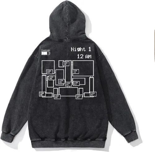 Vista 3 de SOIIVRU Sudadera con capucha Five Nights At Freddy's Monitore Graphic vintage Acid wash con diseños para hombres