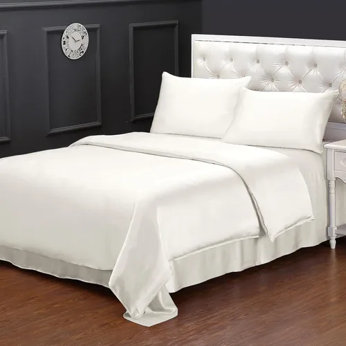 Vista 6 de LilySilk Juego de ropa de cama de seda de 4 piezas, 100% seda de morera 19 Momme, 1 sábana bajera de seda, 1 funda nórdica de seda y 2 fundas