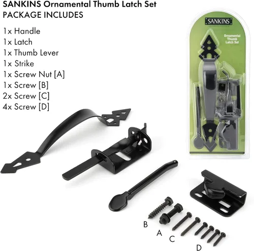 Vista 3 de Cerradura de puerta de pulgar para valla de madera resistente, cierres de puerta de cierre automático con mango decorativo de 8 pulgadas, kit