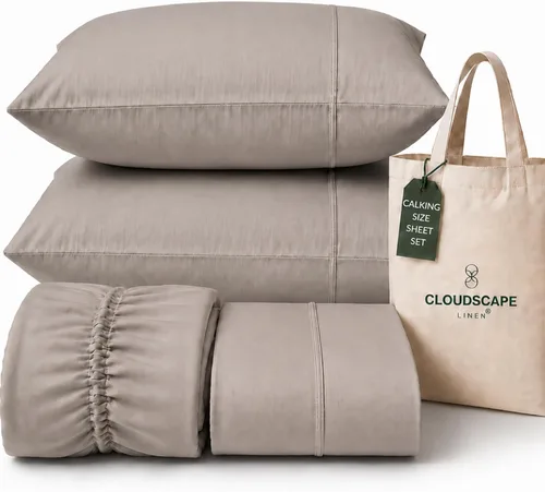 Vista 25 de CLOUDSCAPE LINEN 400TC 100% Egyptian Cotton Luxury Twin Bed Sheets - White