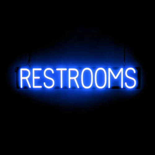 Vista 28 de SpellBrite Letrero de MEN para baños de negocios Letreros relacionados con el baño con aspecto de neón, luz LED azul 13.8 x 6.3 pulgadas