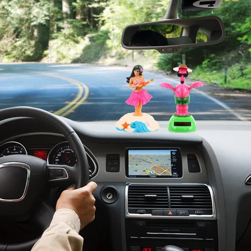 Vista 7 de Paquete de 4 juguetes bailarines alimentados por energía solar de Hawaii Girl Flapping Wings Flamingo Car Shaking Head Dancer Doll Hawaii Toy Swing