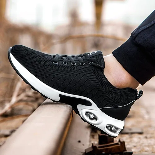Vista 3 de Tinefiy Zapatos de punta de acero para hombres y mujeres, ligeros, con amortiguación de aire, zapatillas de seguridad antideslizantes