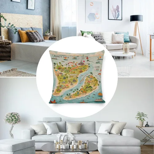 Vista 5 de Fundas de almohada Florida Keys - Funda de almohada con mapa colorido de isla de viajes y atracciones, mapa del estado de EE. UU., Fundas