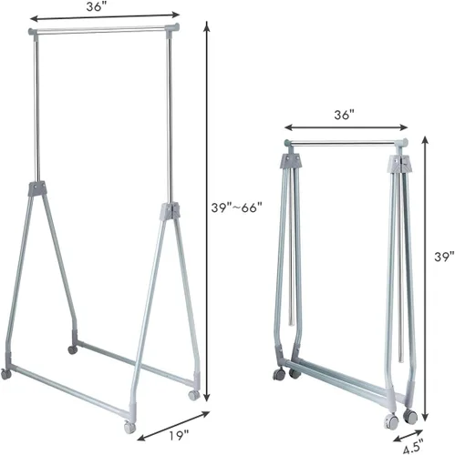 Vista 7 de Tangkula Perchero extensible para ropa, resistente y plegable con barra para colgar ajustable, colgador de ropa rodante para oficina en casa