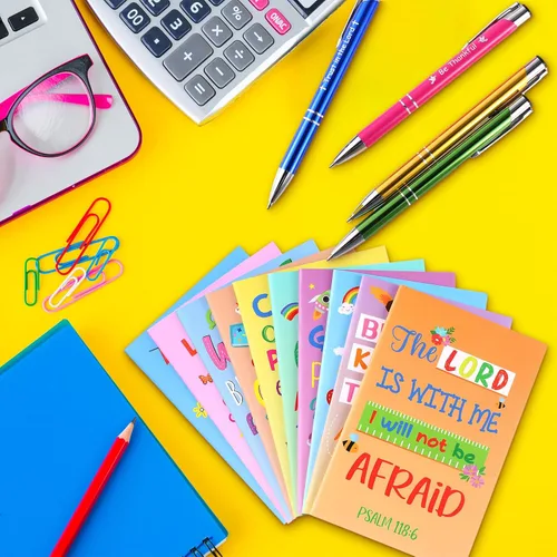Vista 7 de Fulmoon 40 piezas de regalos cristianos para niños, cuadernos motivacionales con versículos bíblicos, bolígrafos religiosos, citas inspiradoras