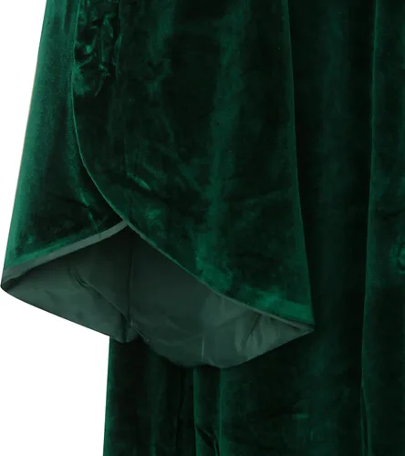 Vista 7 de CUSFULL Bata de bruja para mujer, capa de terciopelo verde, capa de maga, disfraz de hechicera, trajes de fiesta de Halloween