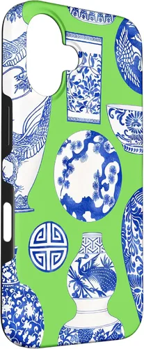 Vista 3 de Blue Willow Chinoiserie Pagoda Ginger Jar Preppy Blue Green Case para iPhone 16