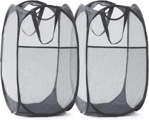 Vista 39 de Cesta de malla desplegable para ropa sucia con asas duraderas - Cesta plegable portátil para dormitorio, baño y viajes (negro)
