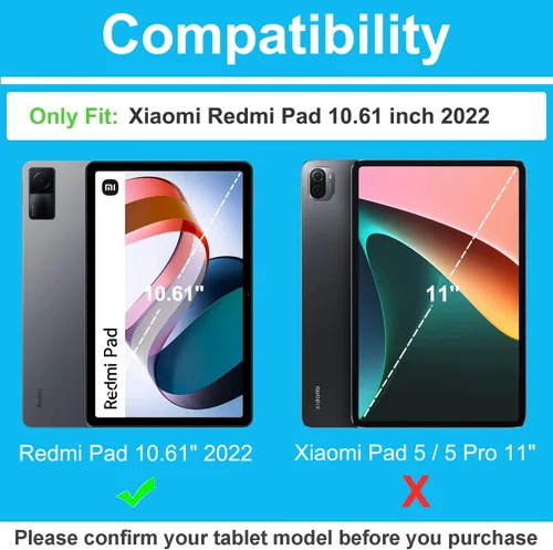 Vista 2 de Funda de teclado para Xiaomi Redmi Pad de 10.61 pulgadas versión 2022, cubierta delgada de poliuretano con teclado Bluetooth inalámbrico desmontable