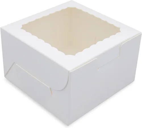 Vista 8 de 50 cajas blancas de panadería de 4 x 4 x 2.5 pulgadas con ventana, mini pastel, postre, pastelería, cajas pequeñas para dulces