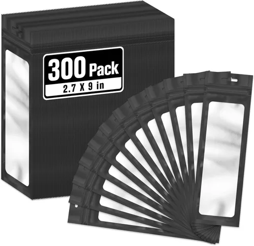 Vista 29 de ANZNKU 300 bolsas para bolígrafos, bolsas de Mylar resellables multicolor de 2.7 x 9 pulgadas, bolsas de embalaje con ventana transparente