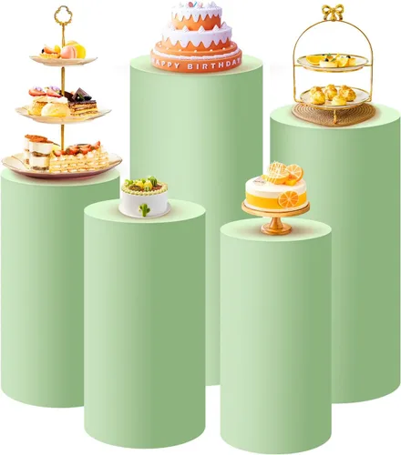 Vista 8 de SaitiMade Juego de 3 fundas para pedestal de cilindro beige, fundas de elastano para decoración de fiestas, bodas o eventos de cumpleaños, solo