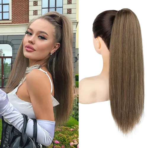 Vista 17 de SEIKEA Extensiones de cola de caballo con cordón, larga y recta, cola de caballo falsa, natural, suave, extensiones de cabello sintético resistente