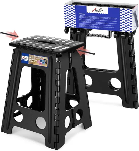 Vista 28 de ACKO Taburete plegable de 13 pulgadas, soporta 300 libras para adultos y Bicolor Verde