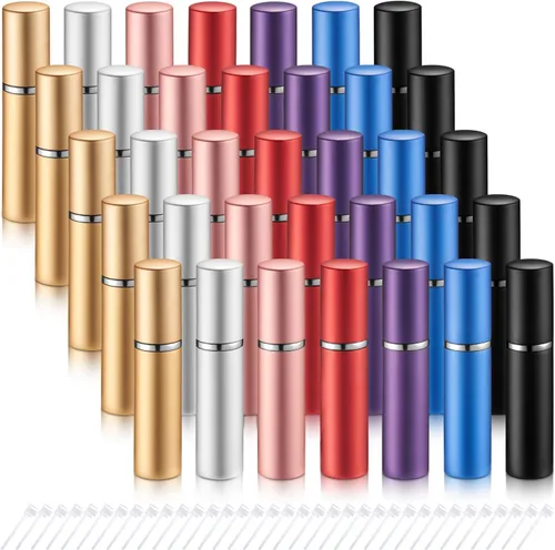 Vista 8 de Tessco for you 21 piezas de botellas de perfume con atomizador de 5 ml, mini atomizador pulverizador para perfume, recargable a granel con bomba