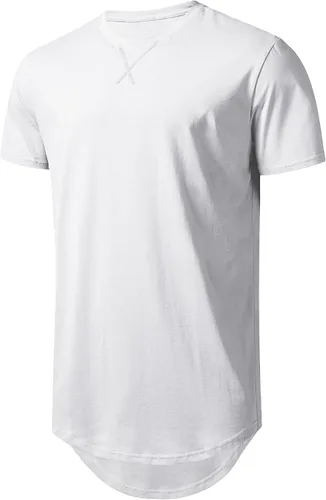 Vista 2 de LETAOTAO Camiseta de hombre hipster de línea larga, corte en V, cola larga, ajuste delgado, para culturismo, gimnasio, entrenamiento muscular