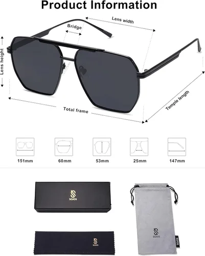 Vista 5 de SOJOS Gafas de sol polarizadas cuadradas retro de gran tamaño para mujeres y hombres estilo vintage UV400 gafas de sol clásicas grandes de metal