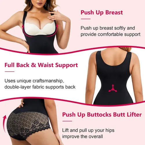 Vista 4 de Gotoly Faja moldeadora con control de abdomen para mujer, body de entrenamiento de cintura con encaje moldeador de cuerpo, bragas con levantamiento