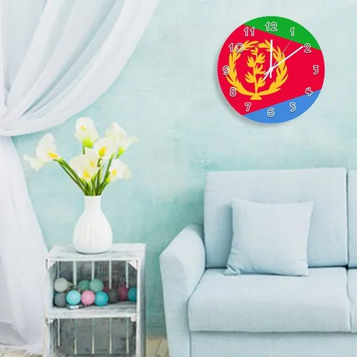 Vista 3 de Reloj de pared de Eritrea – Reloj de pared con bandera de Eritrea para dormitorio, sala de estar, oficina en casa, escuela, decoración artística