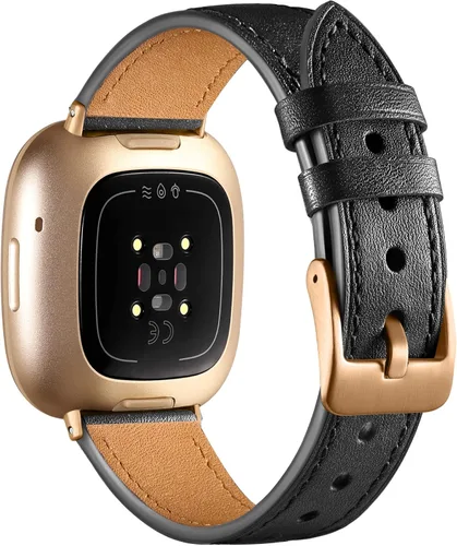 Vista 6 de Maledan Paquete de 2 correas de cuero de grano compatibles con Fitbit Versa 3 y Fitbit Sense Smartwatch