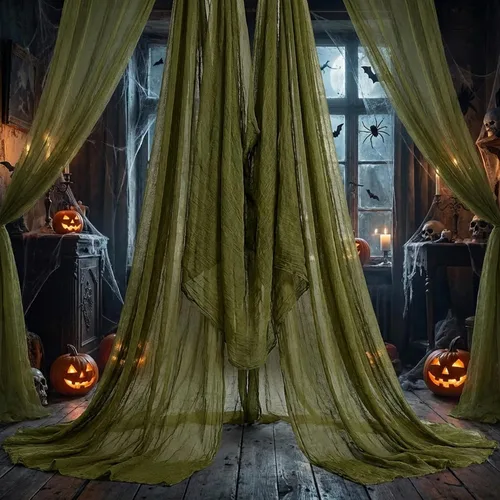 Vista 13 de Watayo Tela espeluznante de Halloween de 200 x 80 pulgadas, color negro, tamaño grande, para Halloween, cubierta de puerta de ventanas